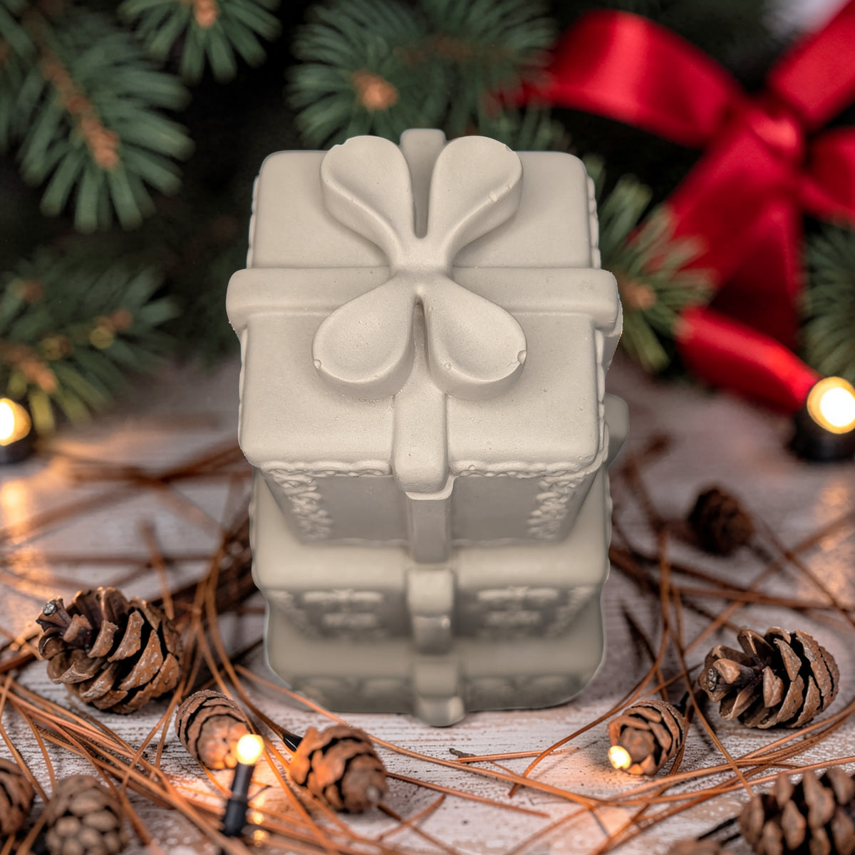 Concrete Stacked Present Tower Set (4-Piece) | Christmas Gift Box Candle Vessels | DIY Holiday Craft & Mantle Decor | Concrete Trinket Boxes