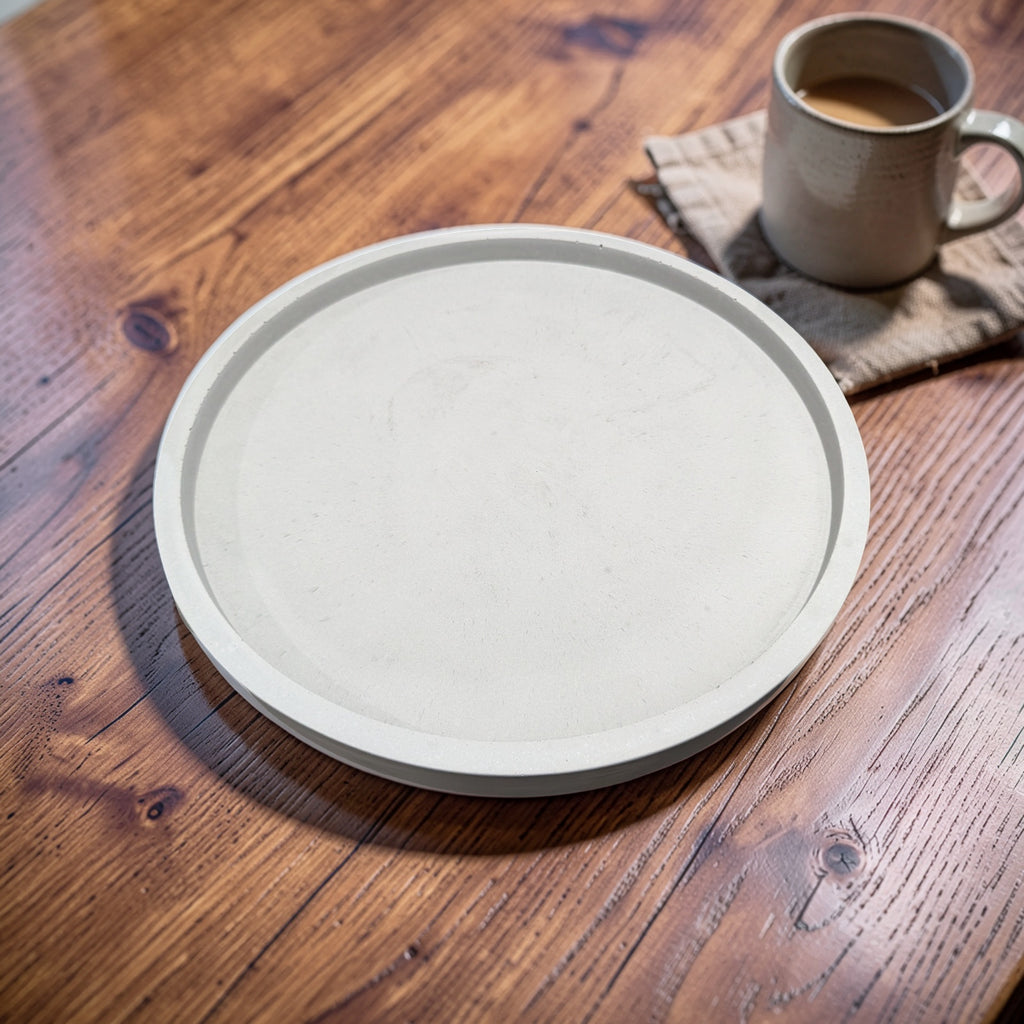 Large 15.5" Concrete Round Tray, Modern Light Gray Decorative Centerpiece, Minimalist Coffee Table Catchall, Cement Vanity & Candle Riser Platter