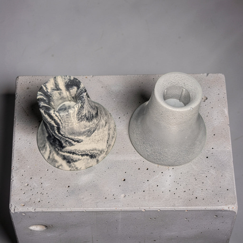 Modern Concrete Pillar Candle Holder in Gray or Marble, Flared Bell Candlestick Stand, Minimalist Industrial Coffee Table & Mantel Decor