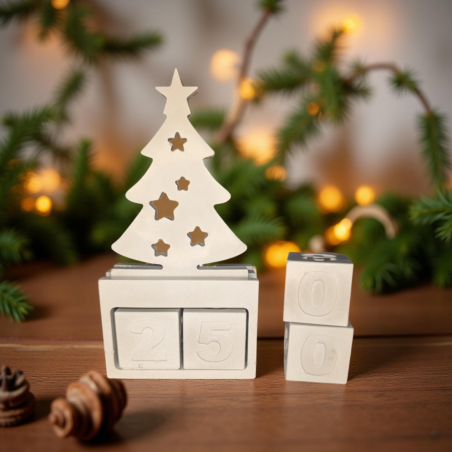 Handmade Concrete Christmas Countdown | Modern Advent Calendar | Paintable Holiday Decor | Minimalist Christmas Tree Block Set