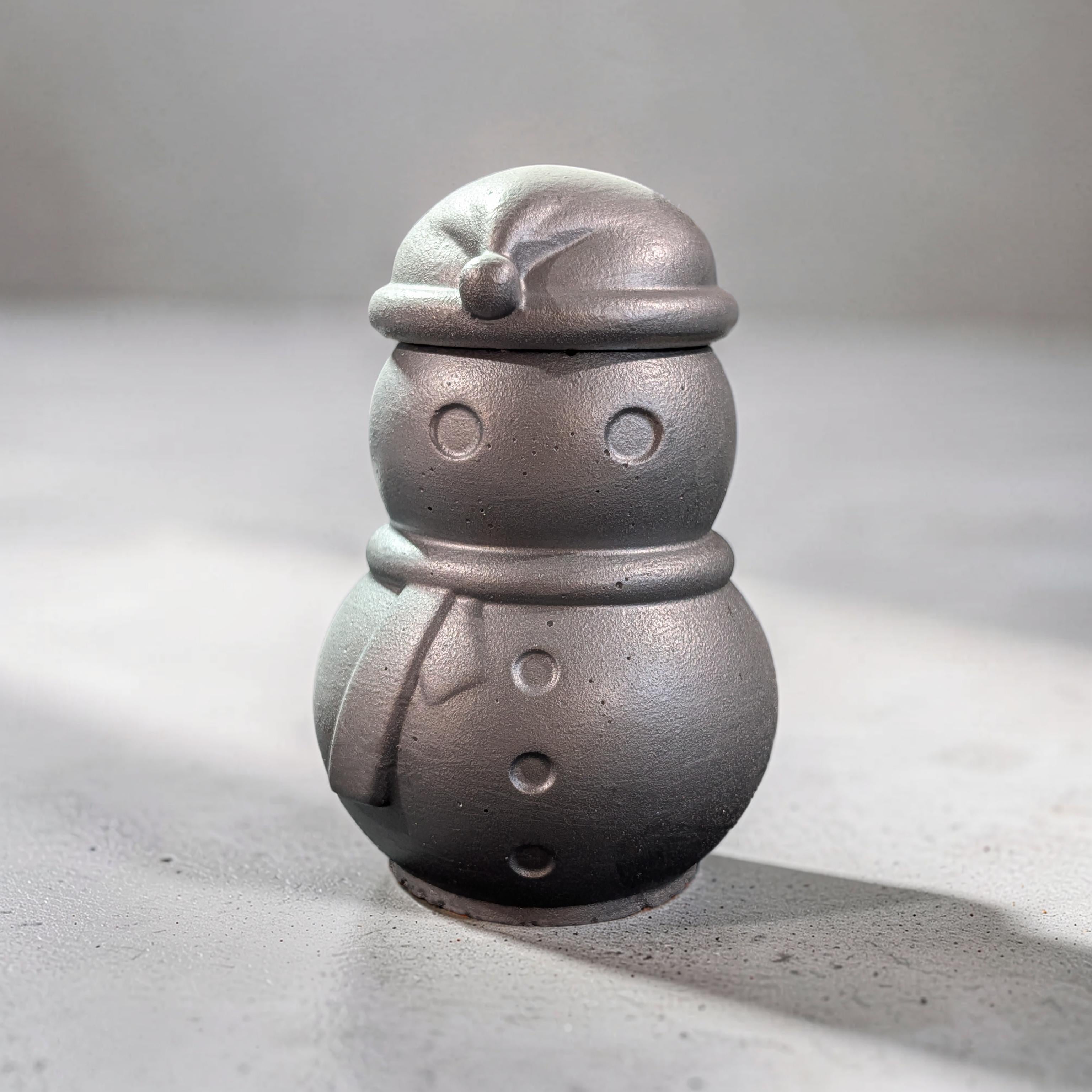 Concrete Snowman Jar with Lid, Christmas Storage Container, Winter Holiday Decor, Minimalist Trinket Box, Small Desk Organizer, Holiday Gift