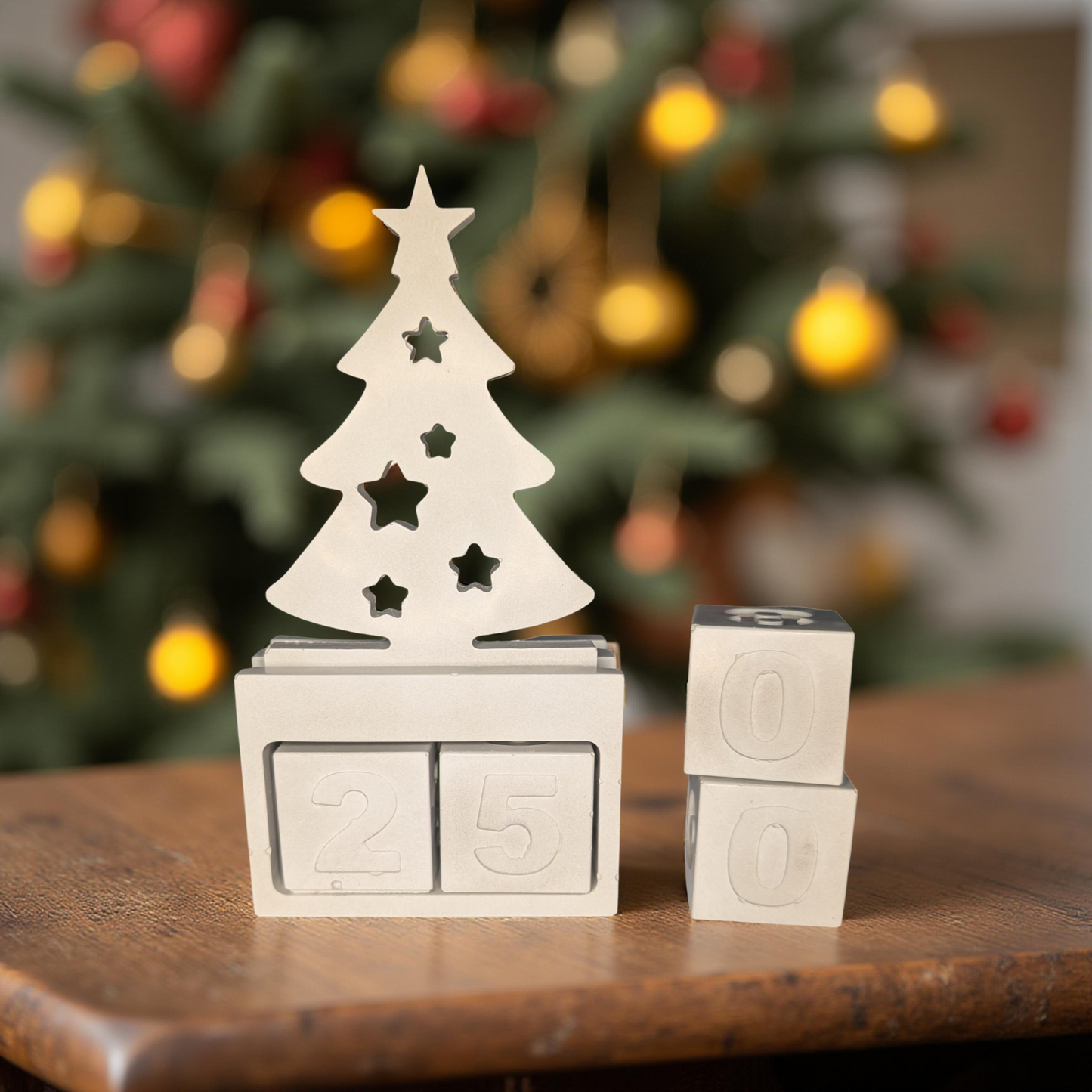 Handmade Concrete Christmas Countdown | Modern Advent Calendar | Paintable Holiday Decor | Minimalist Christmas Tree Block Set