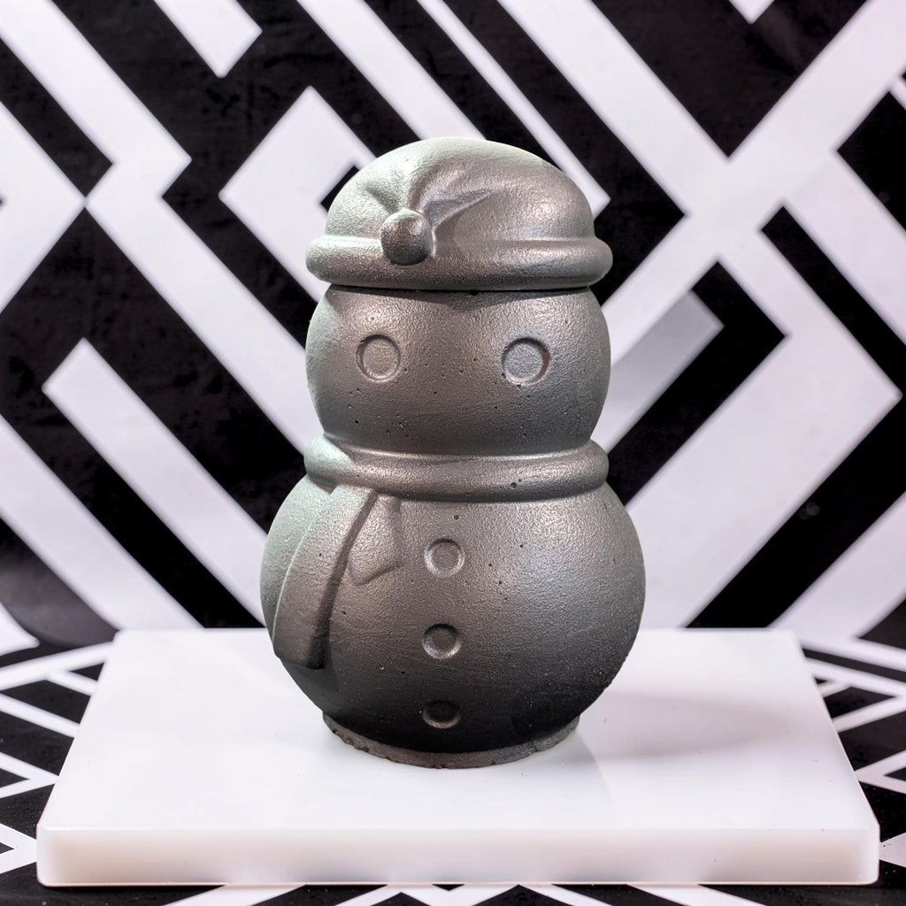 Concrete Snowman Jar with Lid, Christmas Storage Container, Winter Holiday Decor, Minimalist Trinket Box, Small Desk Organizer, Holiday Gift