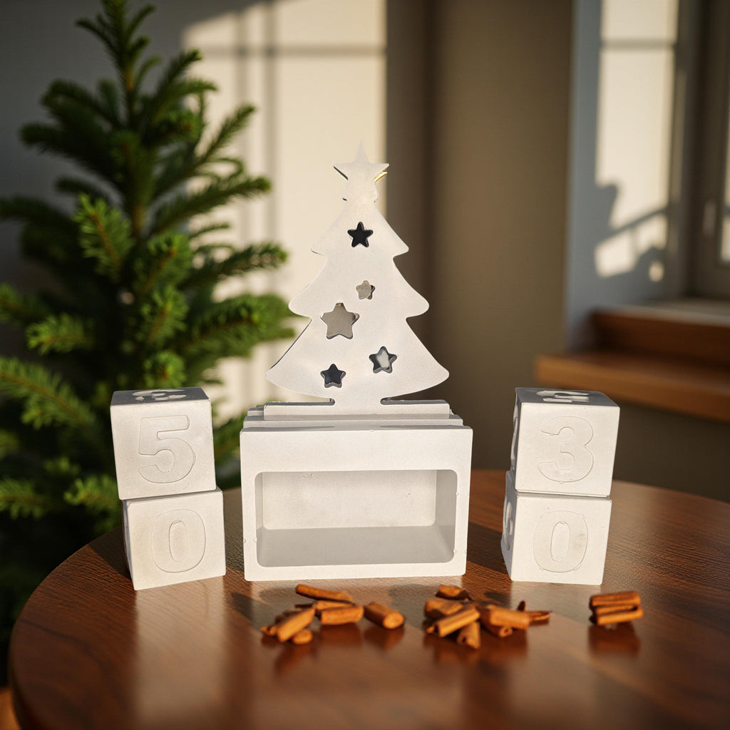 Handmade Concrete Christmas Countdown | Modern Advent Calendar | Paintable Holiday Decor | Minimalist Christmas Tree Block Set
