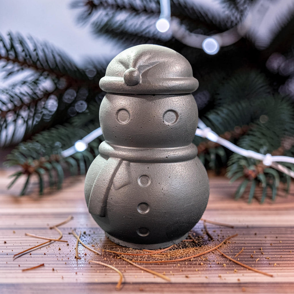 Concrete Snowman Jar with Lid, Christmas Storage Container, Winter Holiday Decor, Minimalist Trinket Box, Small Desk Organizer, Holiday Gift